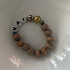 Kids Newborn Beaded Bracelet with Personalized Beads - Brown and Gold